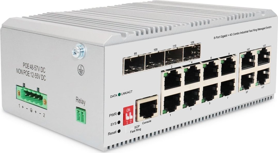 Switch Digitus DIGITUS Industrial 8+4 L2managed Gigabit Ethernet Switch 8 Port GEE RJ45 4 Port GE SFP