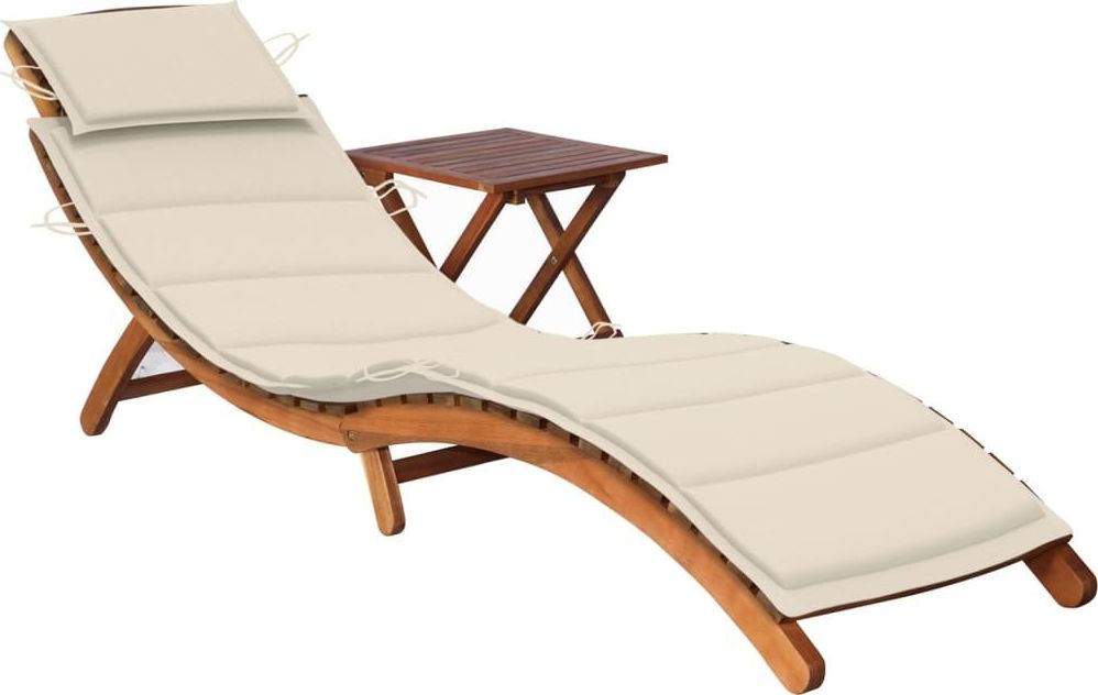 vidaXL Ogrodowy leżak ze stolikiem i poduszką, lite drewno akacjowe