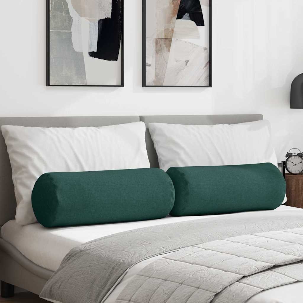 vidaXL Poduszki Wałkowe 2 pcs Ciemna zieleń 25 x 70 cm tkanina
