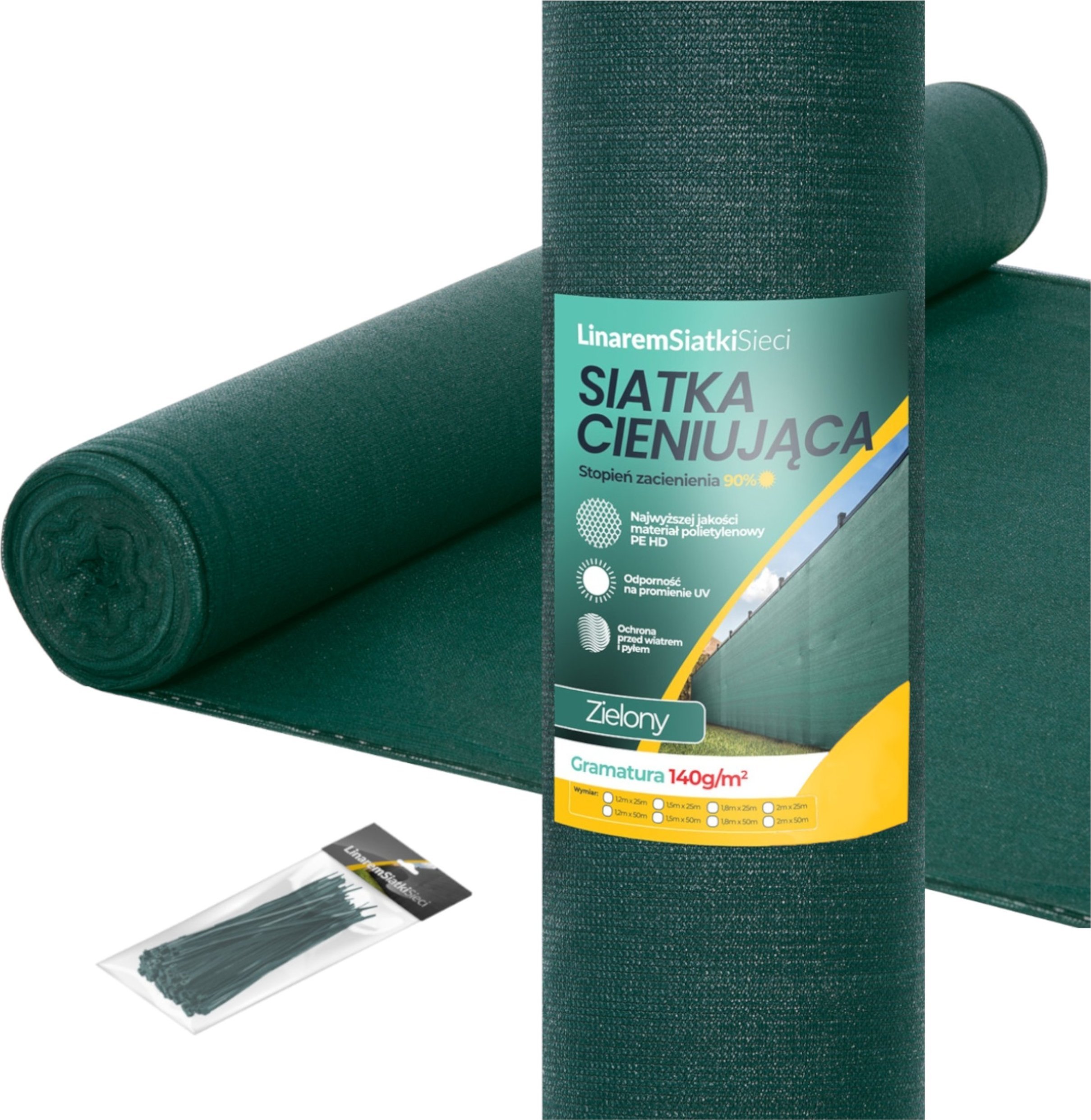 Linarem SiatkiSieci SIATKA CIENIUJĄCA 90% MASKUJĄCA MATA OSŁONOWA NA OGRODZENIE PŁOT 1,8x25m UV