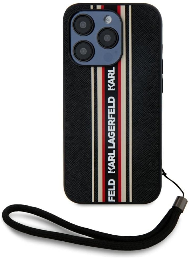 Etui Karl Lagerfeld Saffiano Athleisure Stripes Cord do iPhone 15 Pro czarno-czerwony