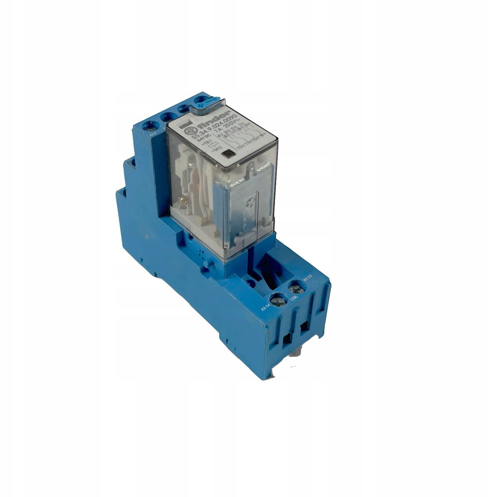 Przekaźnik miniaturowy 4P 7A 24V DC, przycisk testujący, LED + dioda 55.34.9.024.0090