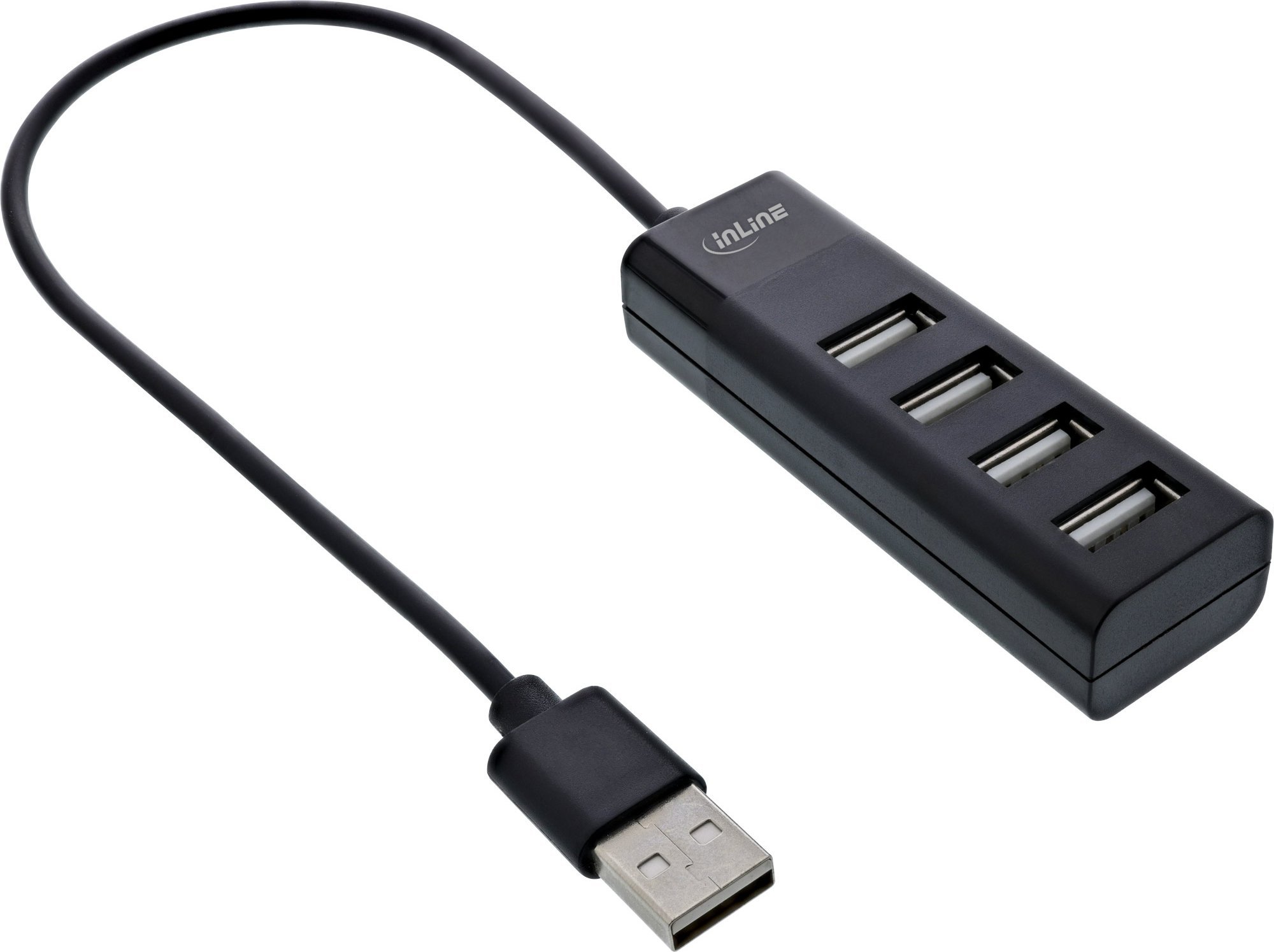 HUB USB InLine InLine® USB 2.0 4-Port Hub, Type-A male to 4x Type-A female, black, 30cm, slim design