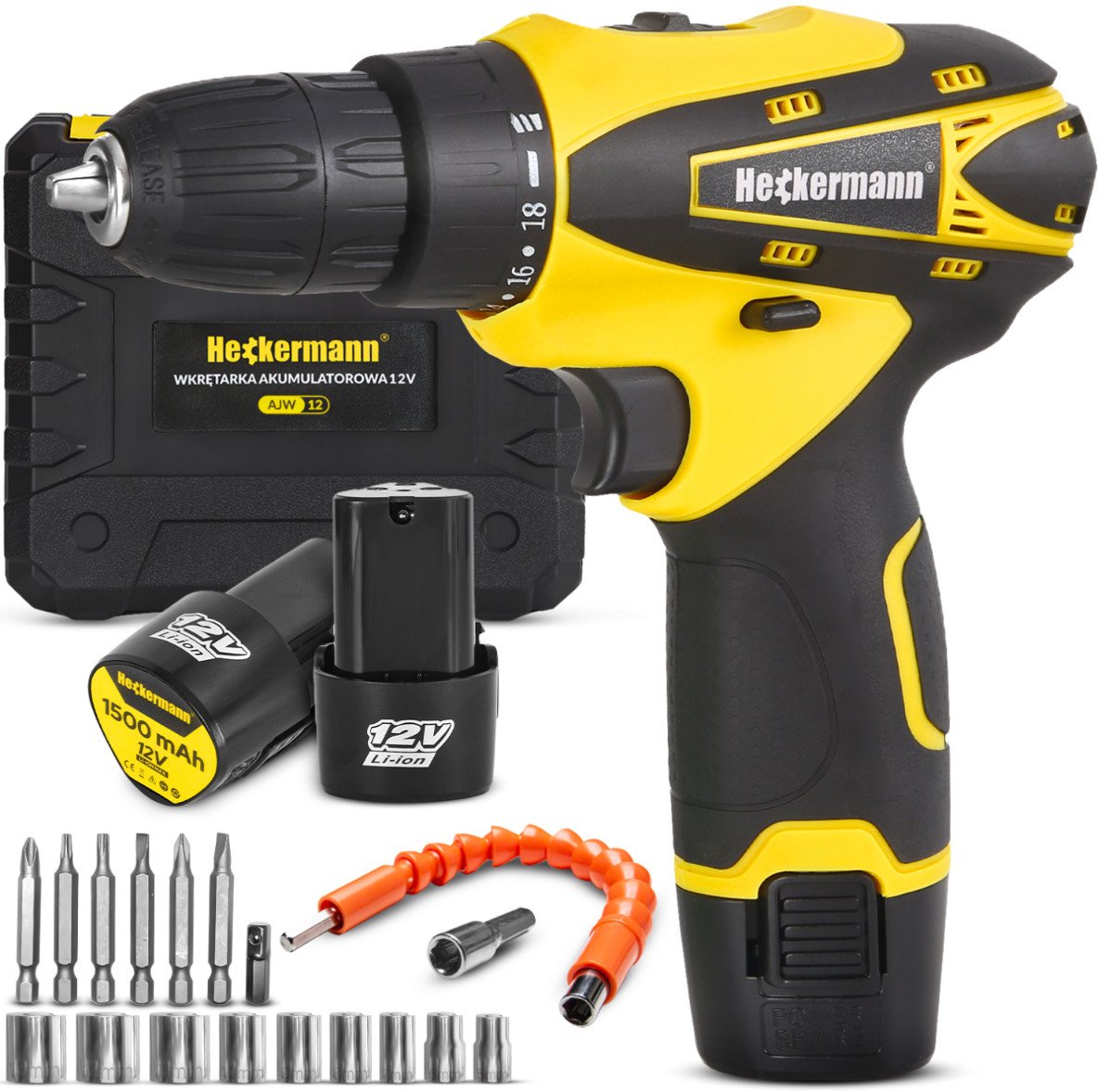 Wiertarko Wkrętarka akumulatorowa 2xAKU + Walizka Heckermann AJW12