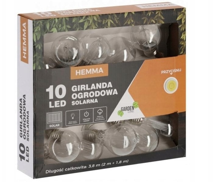 ExtraLink Solar Garden String Lights, 2 + 1.8 m Length, 10 Warm White LED Bulbs