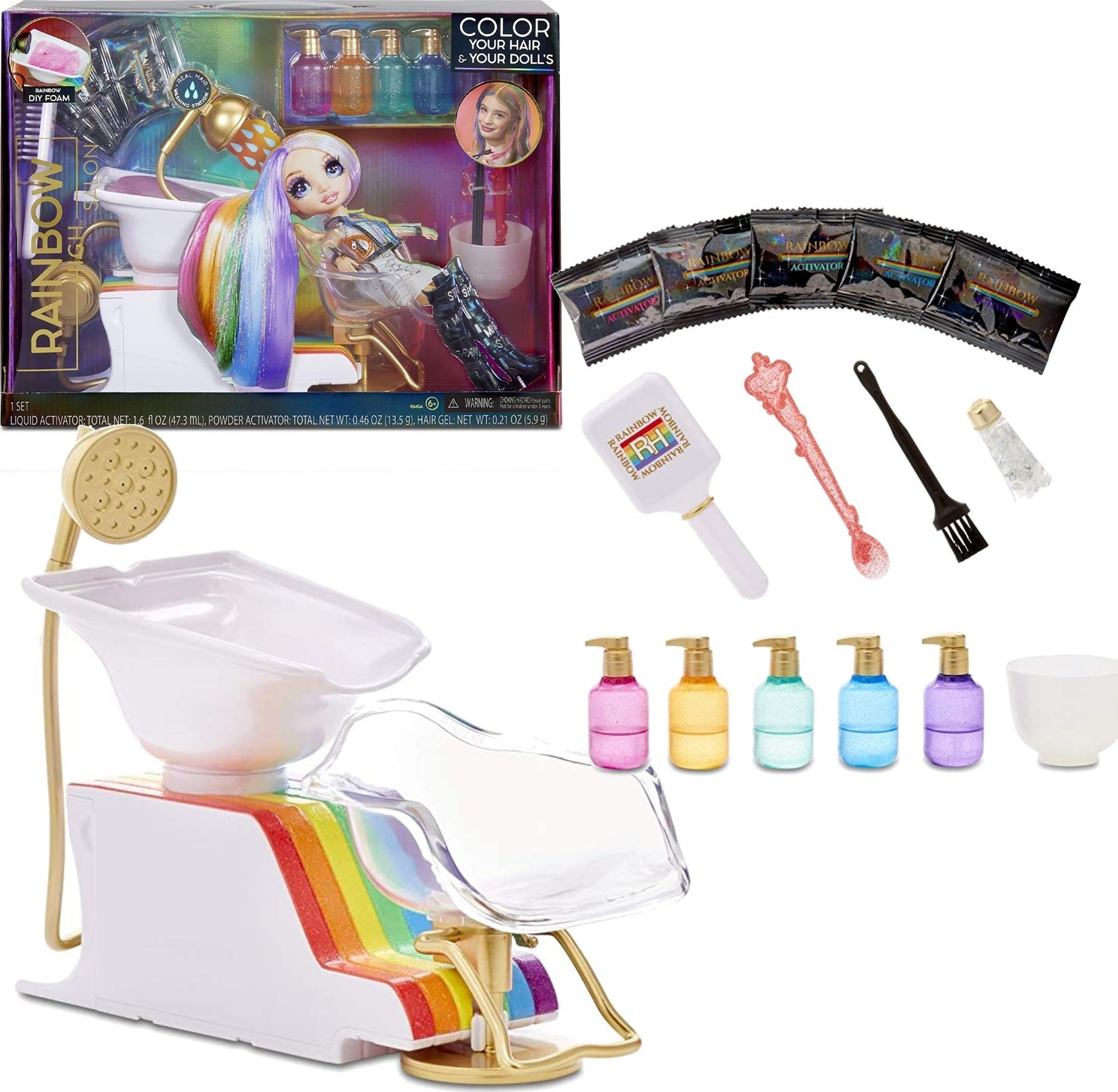 MGA Tęczowy Salon Fryzjerski Rainbow High z farbami