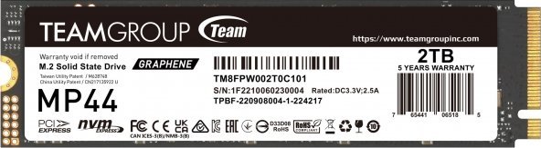 Dysk SSD TeamGroup MP44 2TB M.2 2280 PCI-E x4 Gen4 NVMe (TM8FPW002T0C101)
