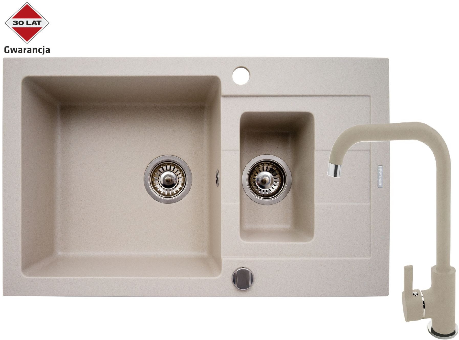 Pyramis Zlew. SPARTA PLUS (78x48), 1 1/2B 1D beż+ Bateria SILVIO