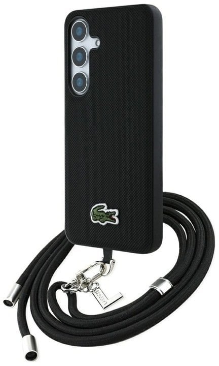 Etui Lacoste Iconic Petit Pique Woven Logo CBDY Strap MagSafe do Samsung Galaxy S25 czarny