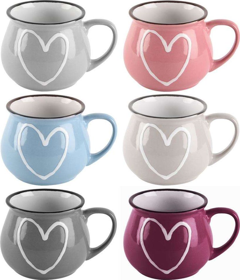 Orion Kubek ceramiczny z uchwytem kolorowe serca zestaw 6 szt. 320 ml