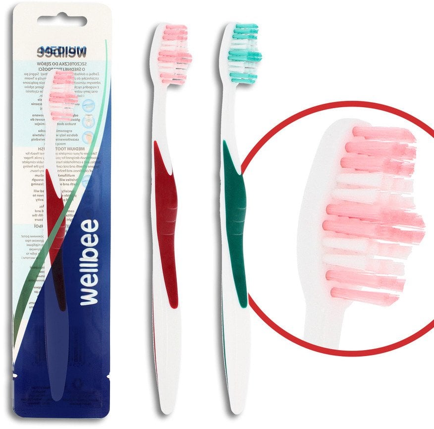 WELLBEE Szczoteczka do zębów dla dorosłych o średniej twardości (folia 6) - mix kolorów 1szt
