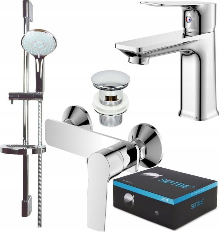 Sotbe SOTBE NEA Zestaw bateria umywalkowa + prysznicowa + drążek prysznicowy