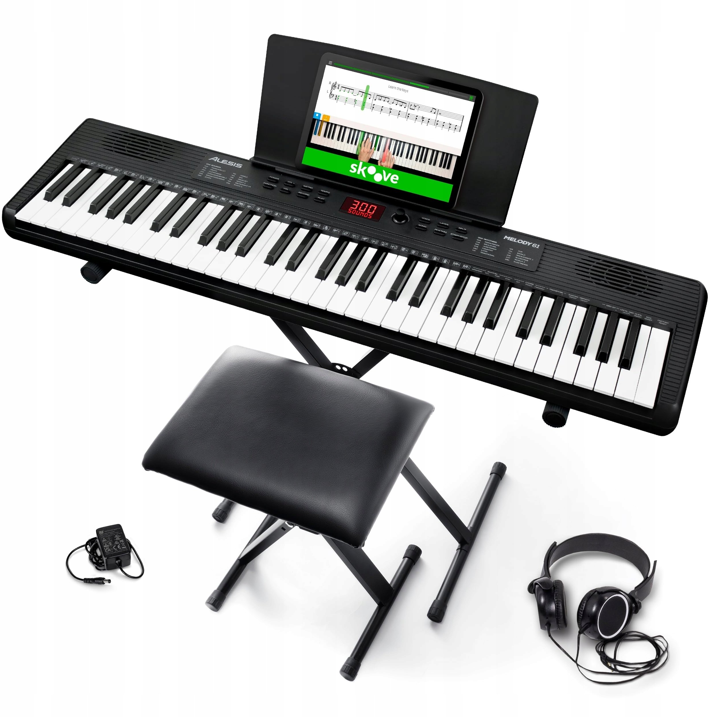 ALESIS Melody Keyboard dla początkujących 61 klawiszy 300 dźwięków zestaw