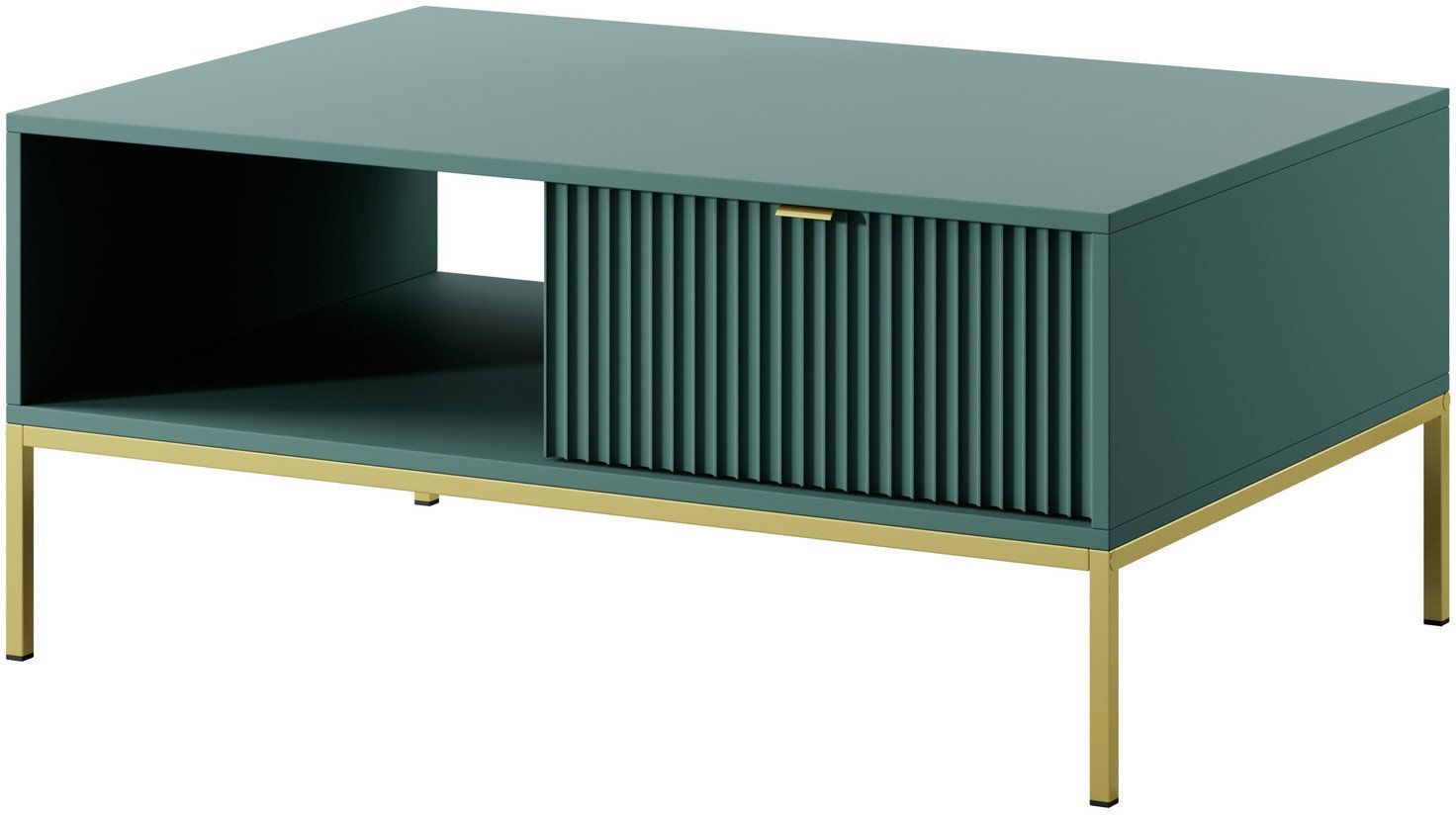Prostokątna ława Kioto w kolorze zielonym i złotymi nóżkami