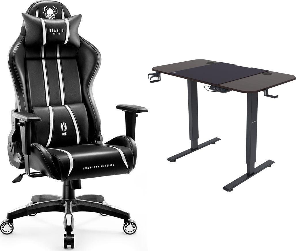 Fotel Diablo Chairs X-ONE 2.0 NORMAL czarno-biały + EGON 1100 Orzechowe 110 cmx60 cm