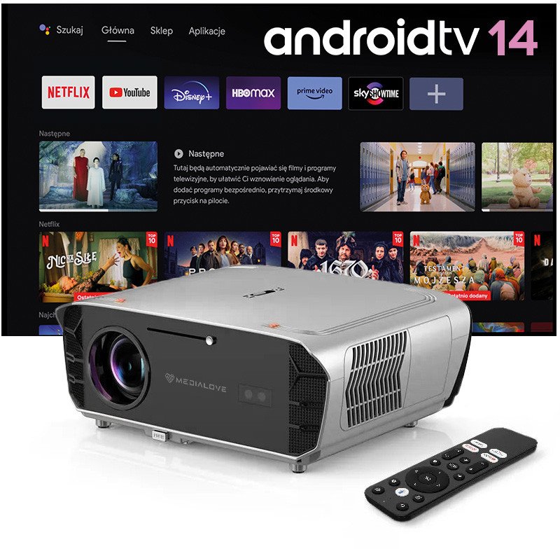 Projektor Medialove Projektor LED A9G ATV Certyfikowany AndroidTV 14 Autofocus