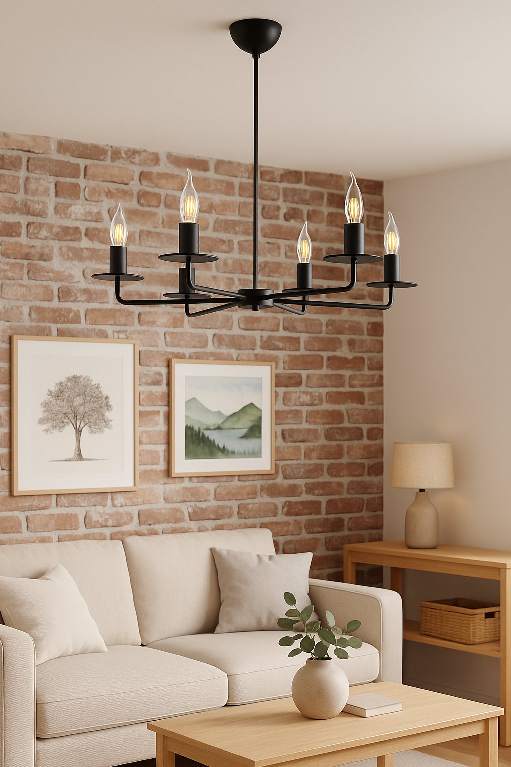 Lampa wisząca modern farmhouse 6-płomienna czarny żyrandol świecznikowy, styl rustykalny vintage