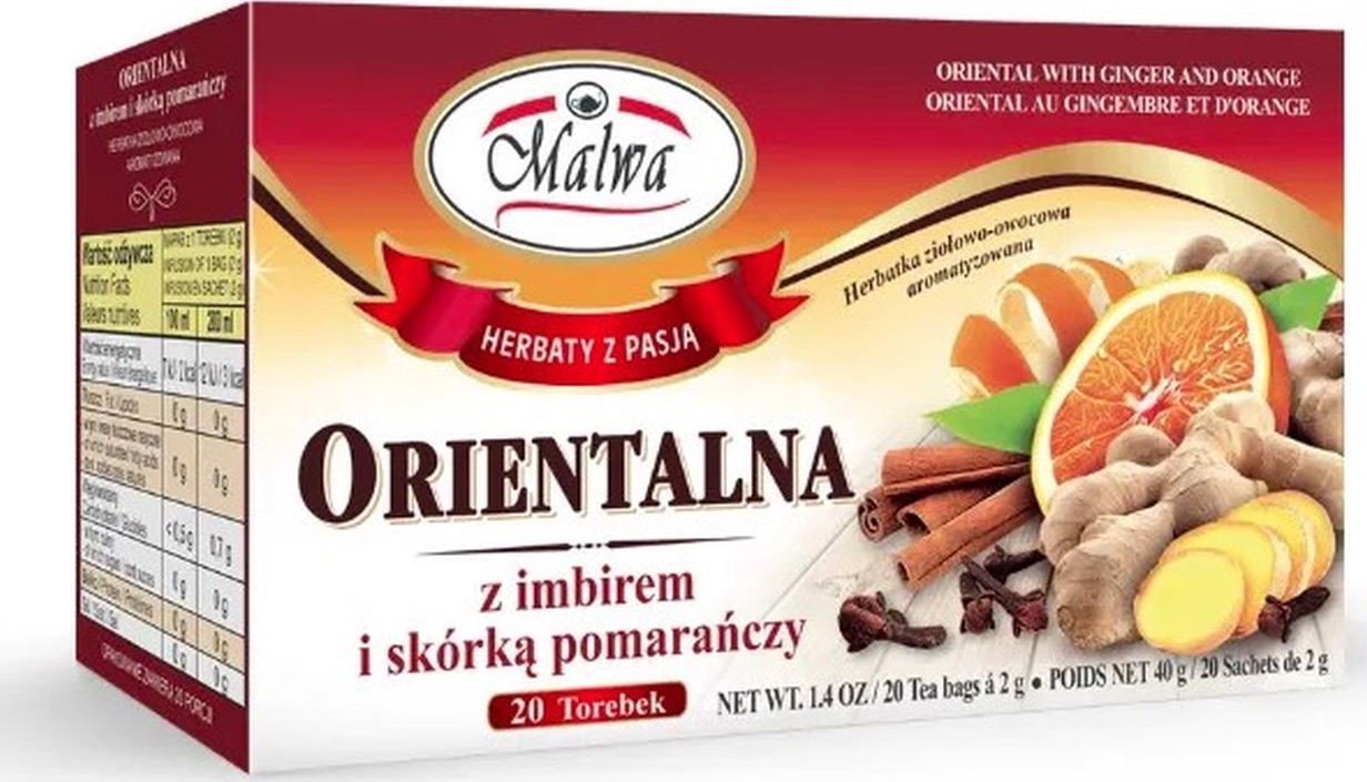 Malwa Herbata orientalna z imbirem i skórką pomarańczy 20 torebek