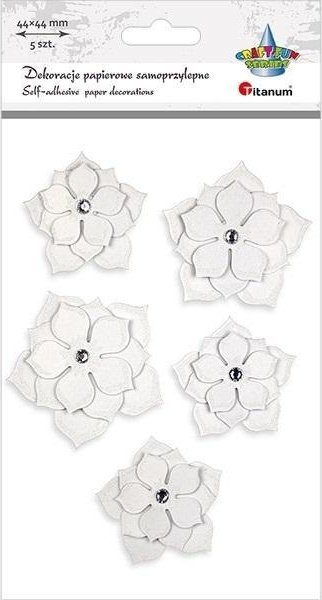 Kwiaty papierowe samoprzylepne 3D białe 5szt