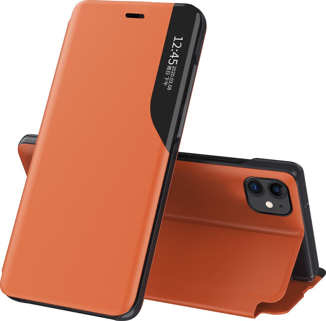 Hurtel Eco* Leather View Case elegancki futerał etui z klapką i funkcją podstawki iPhone 13 Pro pomarańczowy