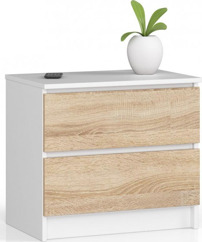 Fabryka Mebli Akord KOMODA K 60 cm 2 SZUFLADY BIAŁA / SONOMA