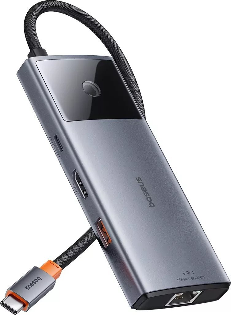 HUB USB Baseus 6w1 Metal Gleam 2 Series 1x RJ-45 1x USB-C 1x HDMI + 2x USB-A 3.2 Gen2 (B00061802813-00)