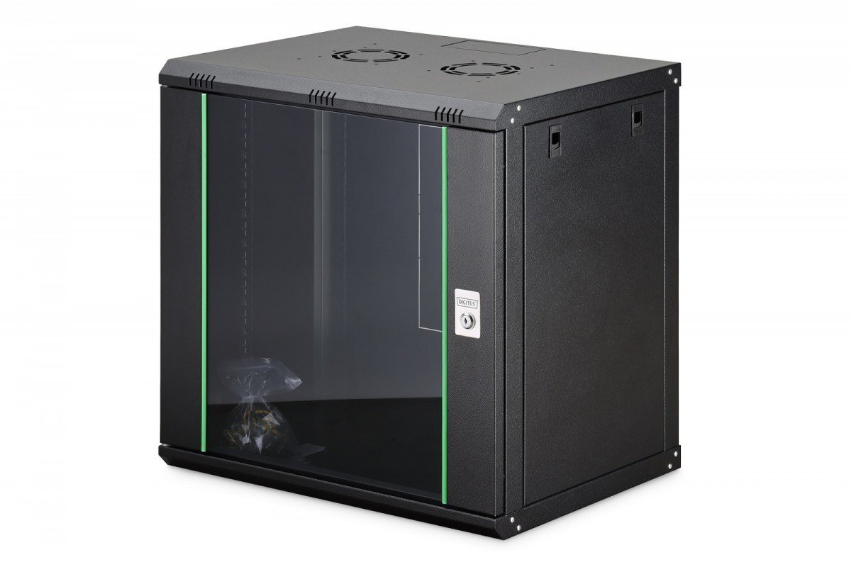 Szafa Digitus Szafa sieciowa wisząca jednosekcyjna DIGITUS Dynamic 19" 12U, 600x450, szklane drzwi, czarny, nieskładana, 60kg