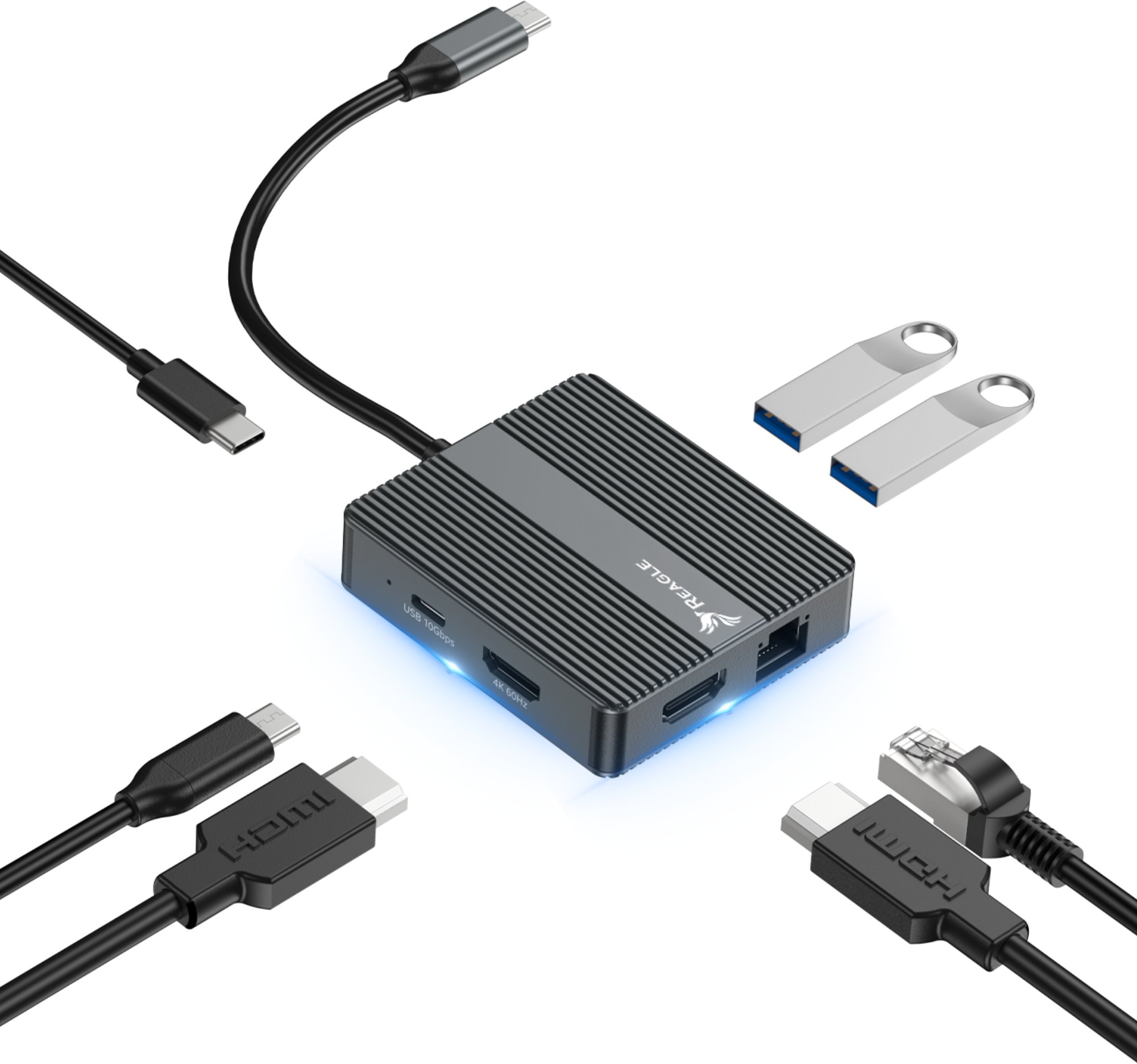 HUB USB Reagle HUB USB-C 2x HDMI 4K 60Hz PD 100W USB 3.2 LAN RJ45 ADAPTER PRZEJŚCIÓWKA 7w1