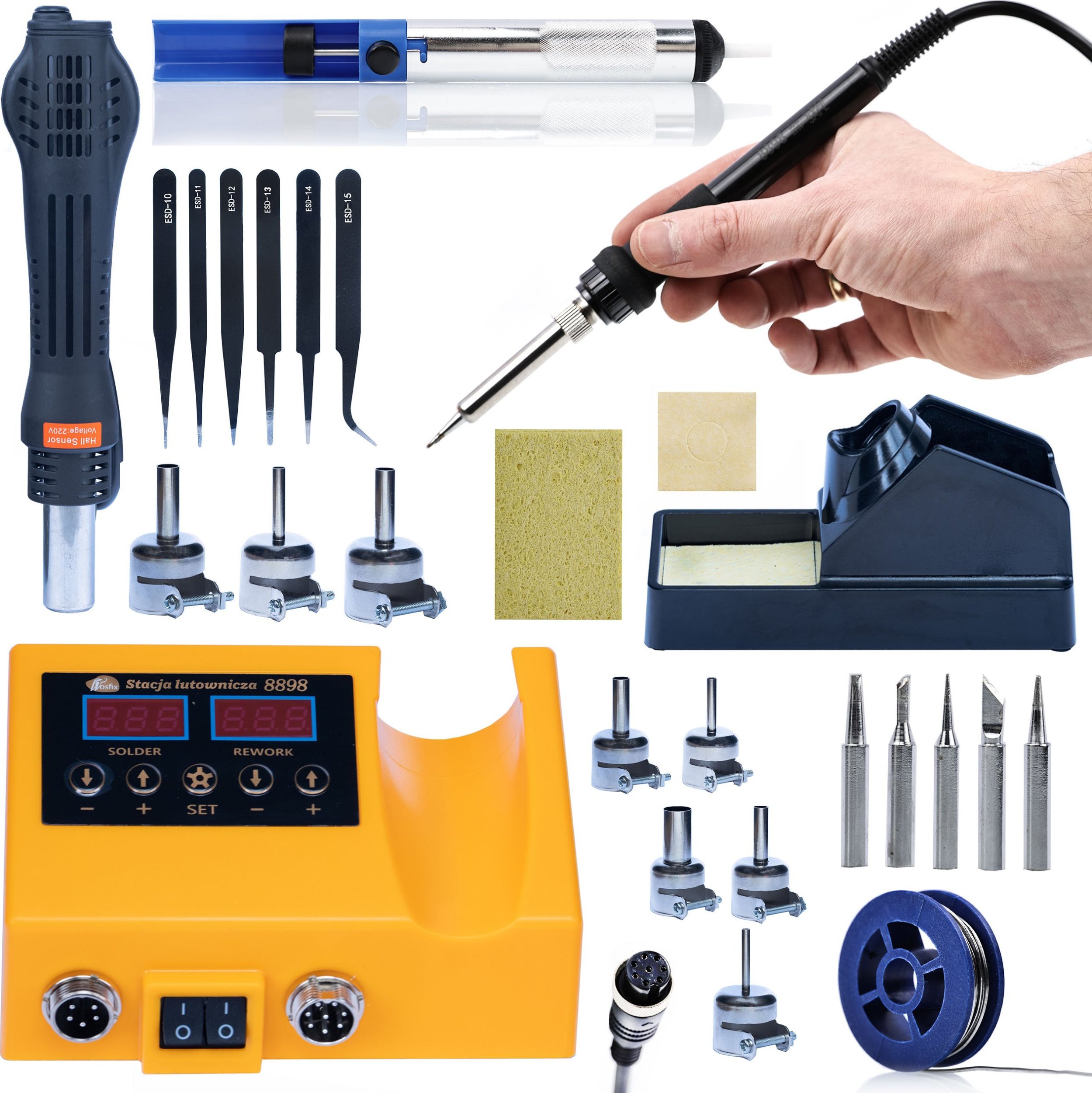 Rosfix STACJA LUTOWNICZA LUTOWNICA HOTAIR ODSYSACZ DYSZE GROTY CYNA CZYŚCIK PĘSETA