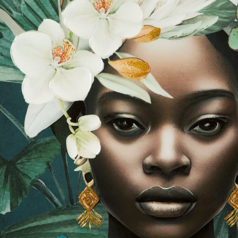 Obraz ręcznie malowany portret afrykańskiej kobiety 80X80 brazowy+ciemnozielony