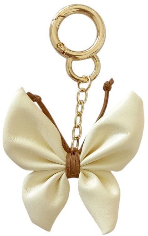 Brelok do kluczy skórzany MOTYL, KOKARDKA kremowy BRL367K