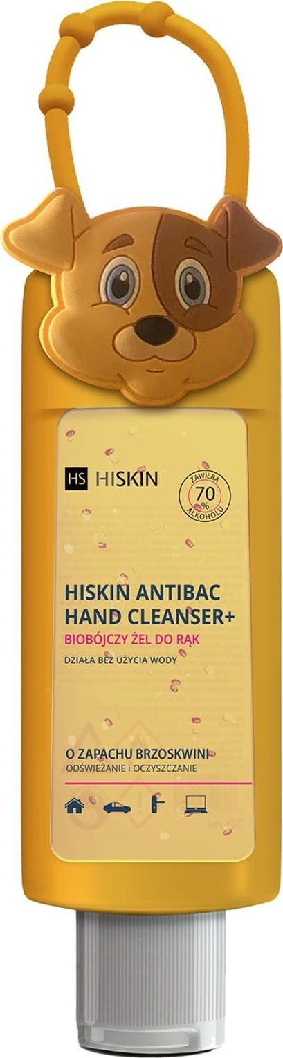 HiSkin HISKIN Antibac Hand Cleanser+ Biobójczy Żel do rąk o zapachu brzoskwini - piesek (butelka 75ml+etui)