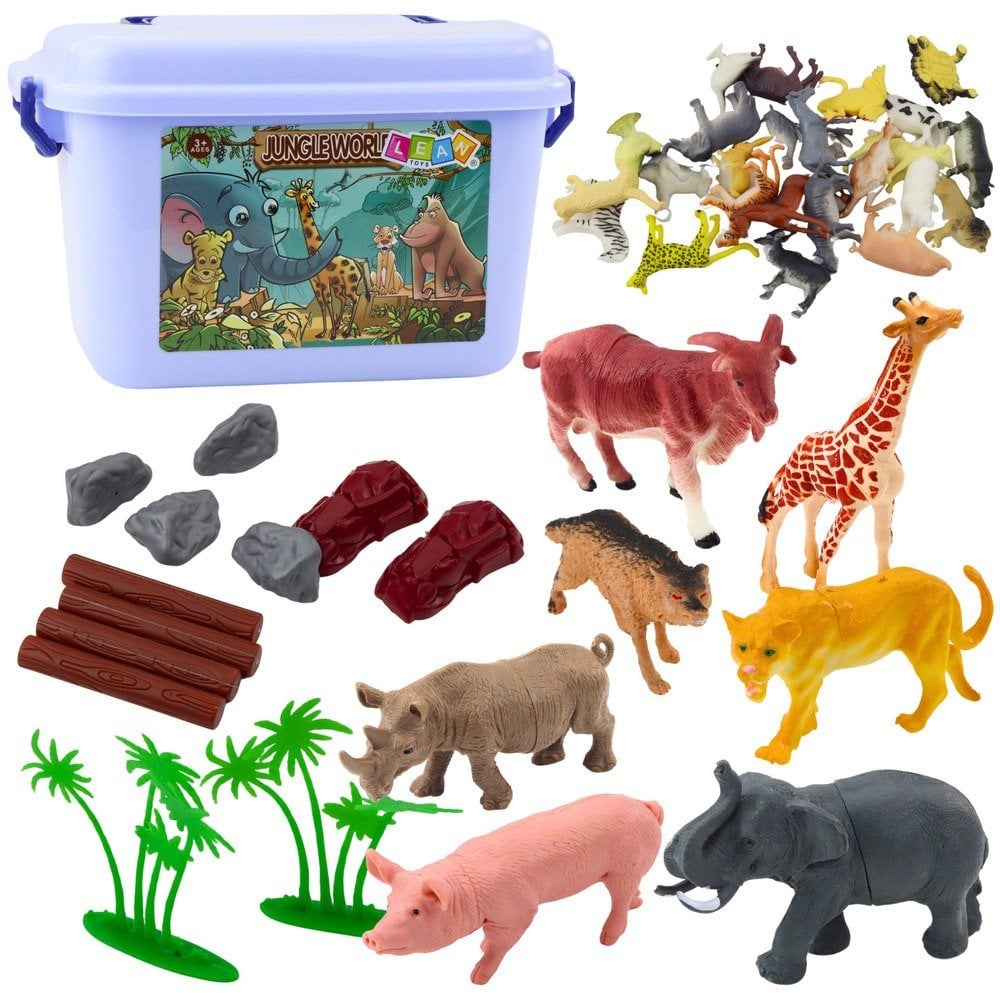 Zestaw Figurek Domowe Dzikie Zwierzęta Rośliny Kufer 58el LEAN Toys