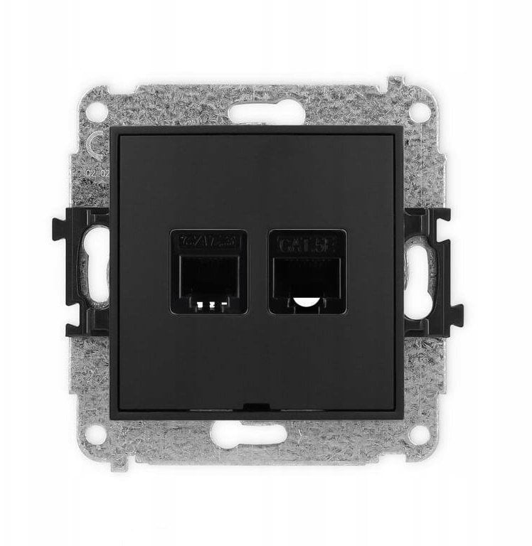 Karlik Mechanizm gniazdo telefoniczne 1xRJ11 + komputerowe 1xRJ45 kat. 5e 8-styk beznarzędziowy, bez opisu czarny mat 12IGTKBO