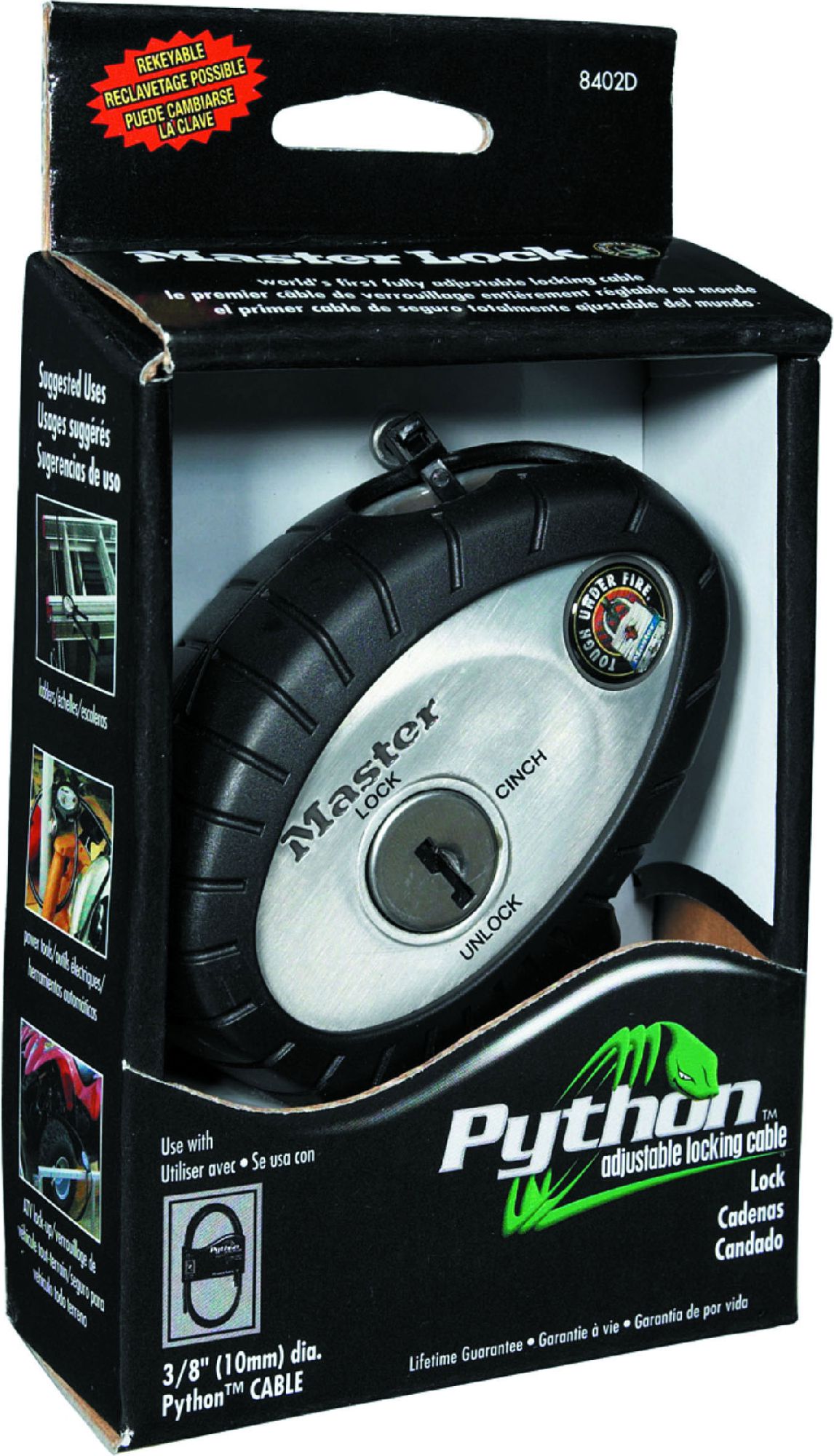 MasterLock Głowica Zapięcia PYTHON Bez Linki Owalna czarno-srebrna (MRL-8402EURDPF)