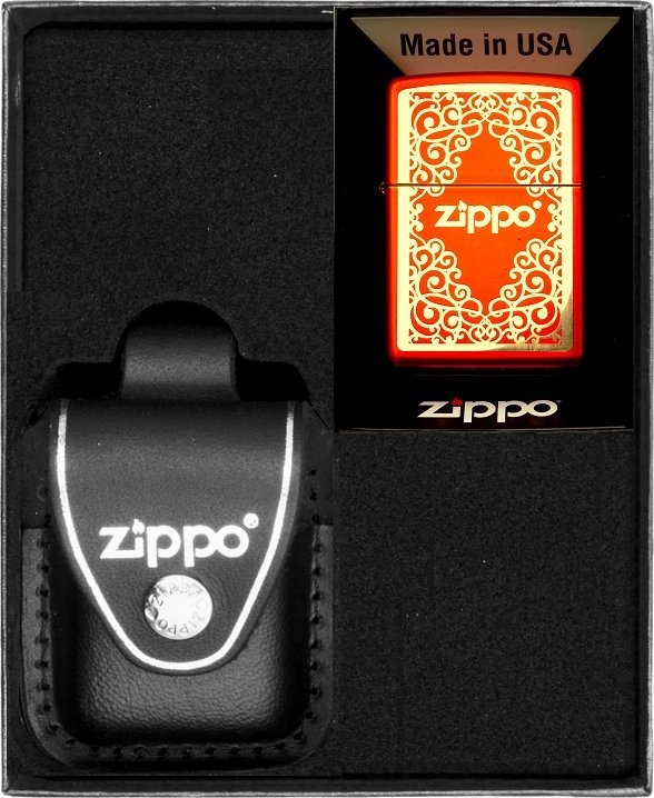 Zestaw ZIPPO Zapalniczka METALIC RED ORNAMENTAL LASERED Prezentowy No3