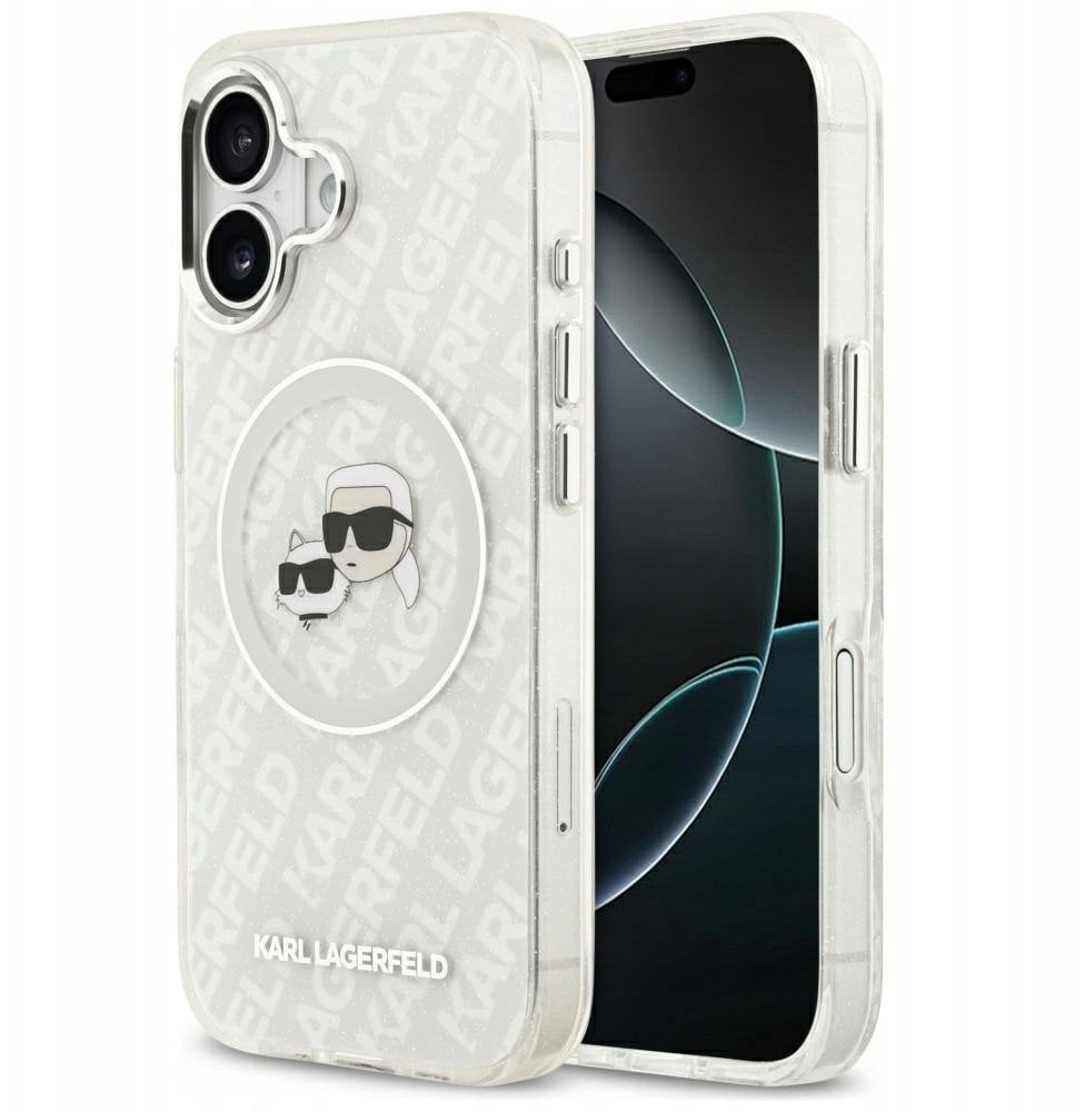 Etui Karl Lagerfeld IML Glitter Karl & Choupette Heads Logo MagSafe do iPhone 17 szary