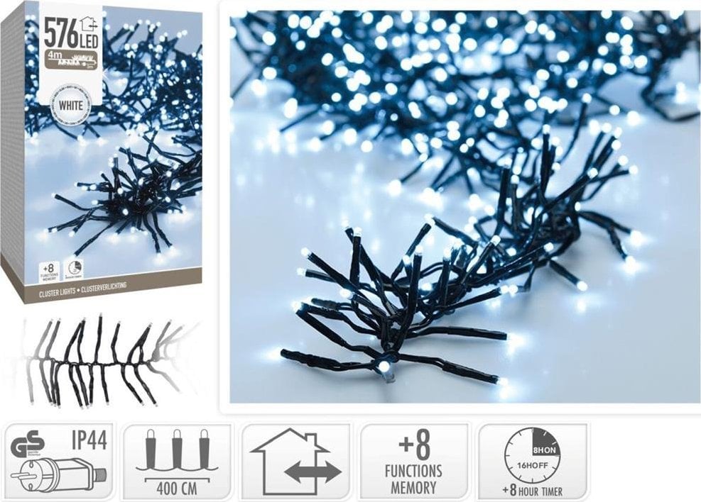 Lampki choinkowe Christmas decoration LAMPKI CHOINKOWE ŁAŃCUCH ŚWIETLNY 576 LED TIMER ZIMNY BIAŁY