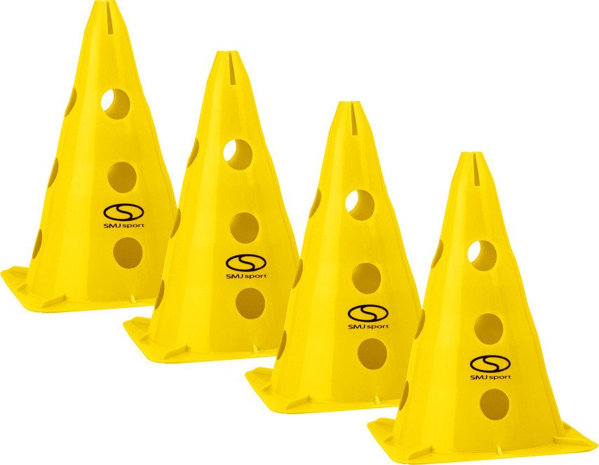 Zestaw pachołków treningowych 4 szt. - 30 cm żółte / PT4-13H-YZestaw 4 pachołków SMJ sport 30 cm z 12 otworami bocznymi i jednym górnym. Wytrzymałe, l