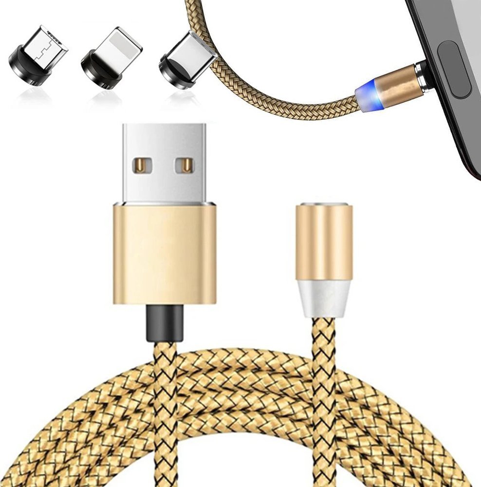 Kabel USB Verk USB-A - USB-C + microUSB + Lightning 1 m Złoty