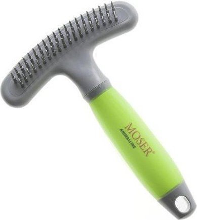 Moser Zgrzebło dla psów, dwa rzędy metalowych zębów obrotowych, 17,5cm, szarozielone