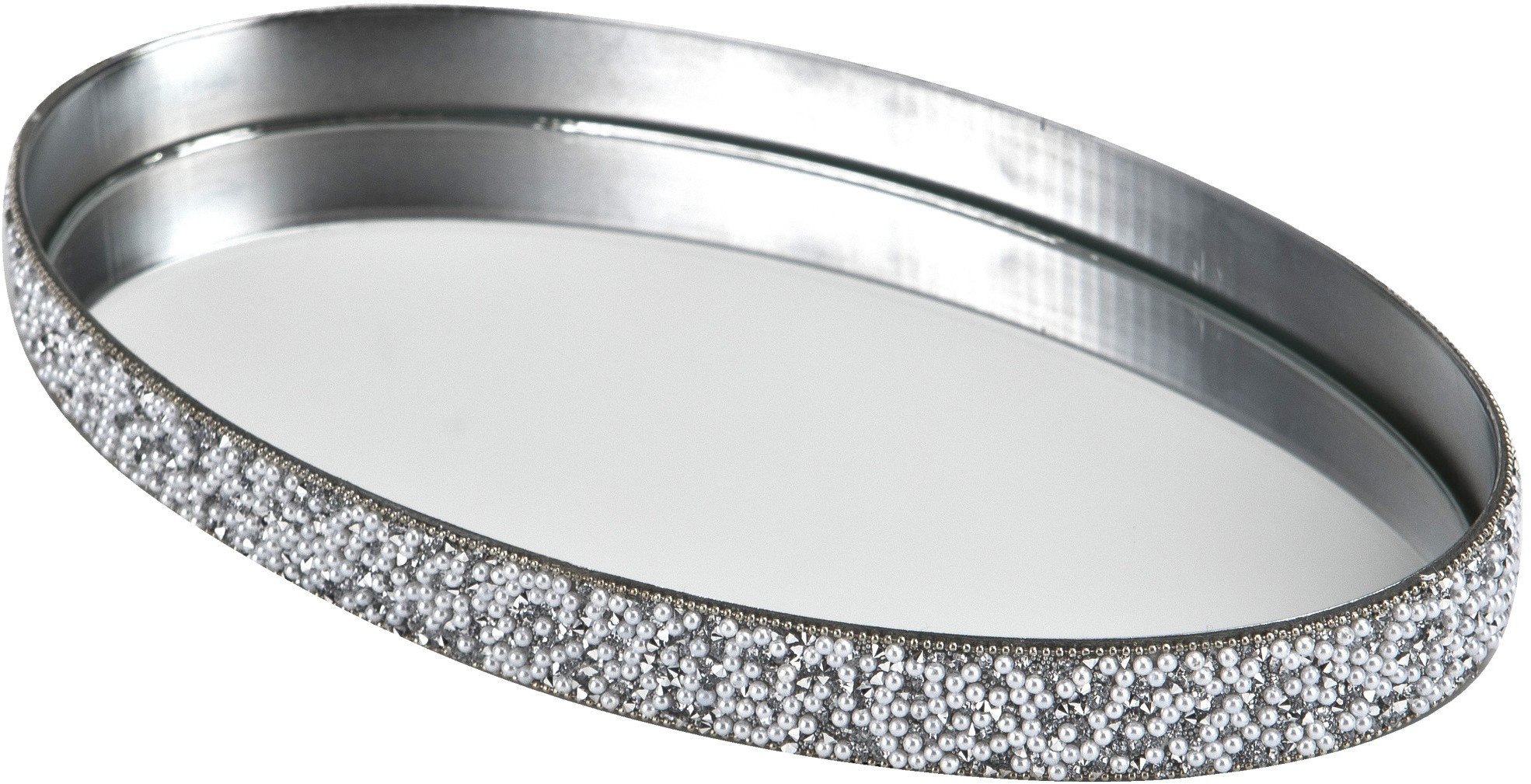 Taca dekoracyjna 23x13 cm srebrna kryształki