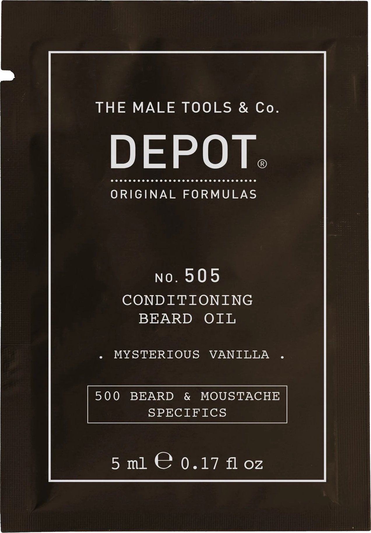 Aveda Depot, 500 Beard & Mustache Specifics No. 505, Beard Oil, Misterious Vanilla, Vitamin E, For Shine & Softness, 5 ml For Men