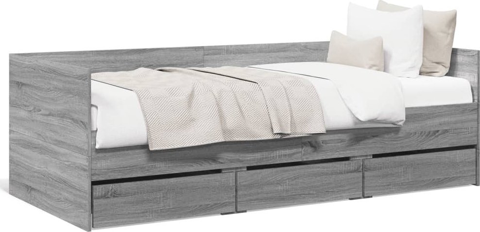 vidaXL vidaXL Łóżko dzienne z szufladami, szary dąb sonoma, 100x200 cm