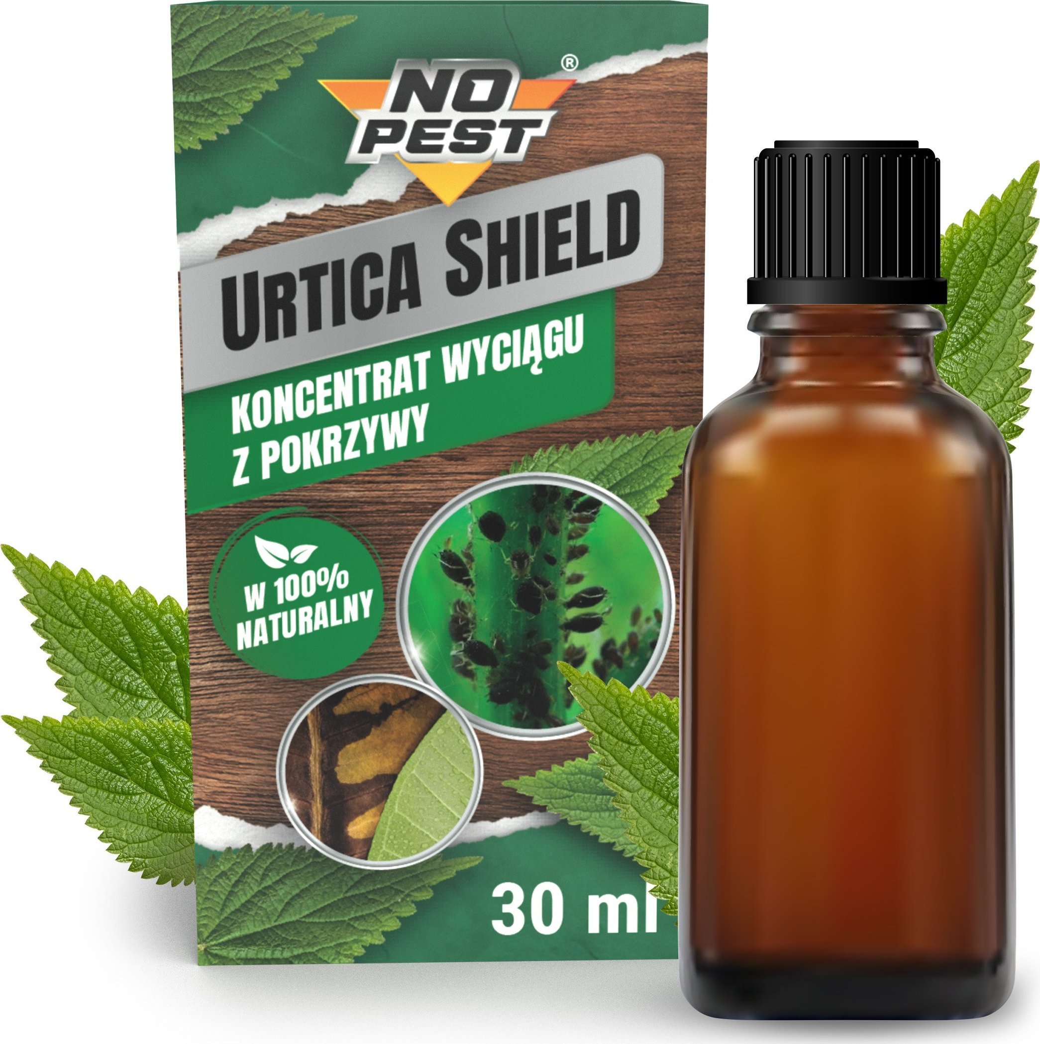 NO PEST Koncentrat Wyciągu z Pokrzywy 30ml Naturalny Środek Płyn Preparat na Mszyce Ćmę Bukszpanową Środek do Poprawy Zdrowia i Rozwoju Roślin Urtica