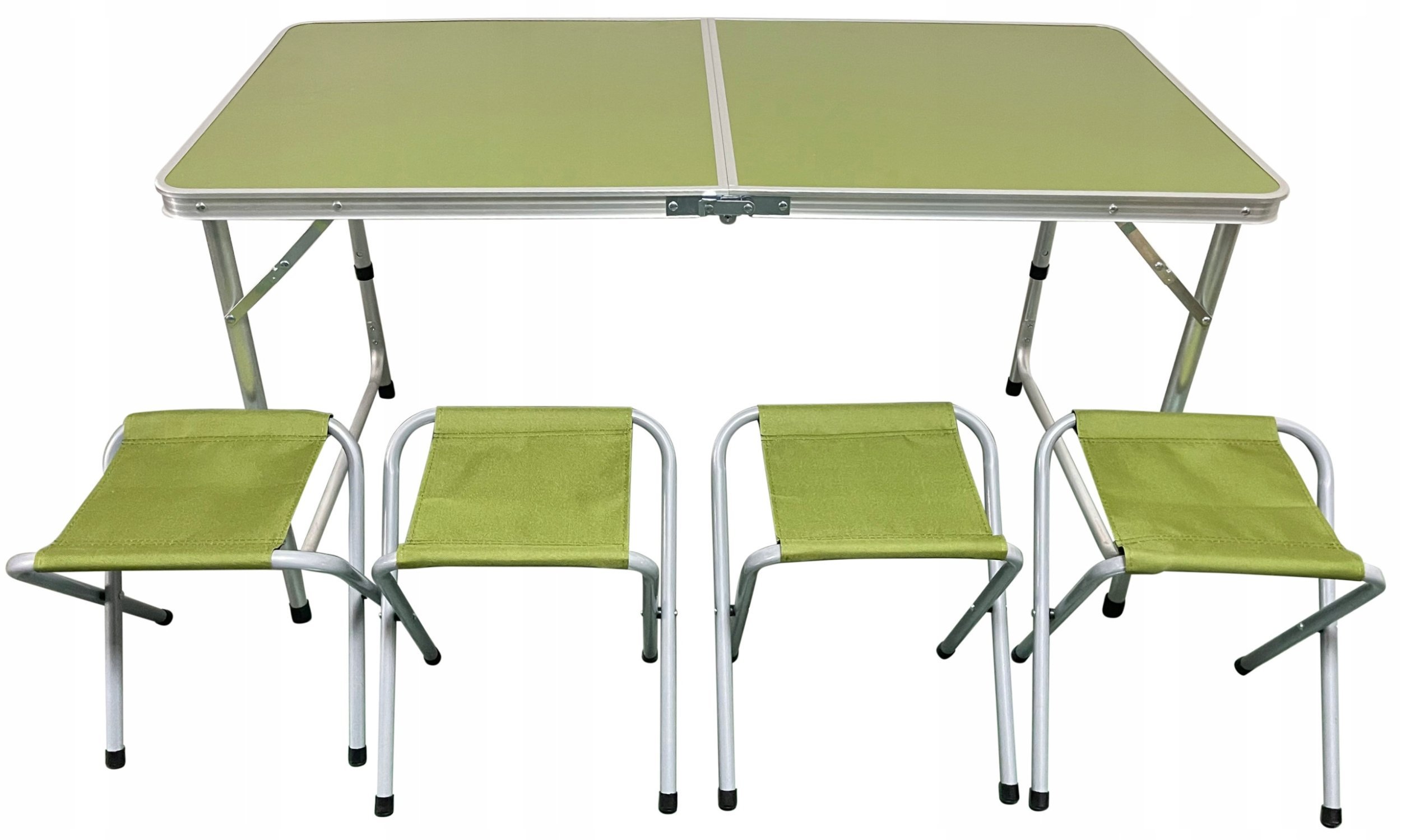 STOLIK TURYSTYCZNY SKŁADANY KEMPINGOWY 120X60X70/62/55CM + 4 KRZESŁA ZIELONY