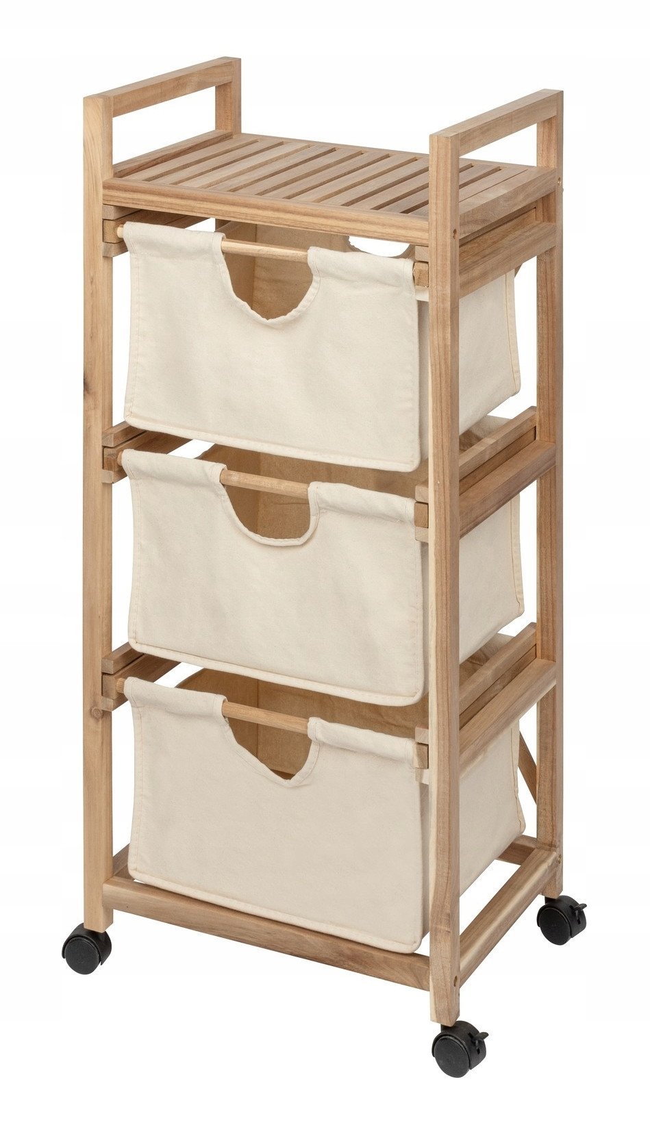 Szafka łazienkowa ACINA z trzema, materiałowymi pojemnikami, drewno akacjowe, WENKO