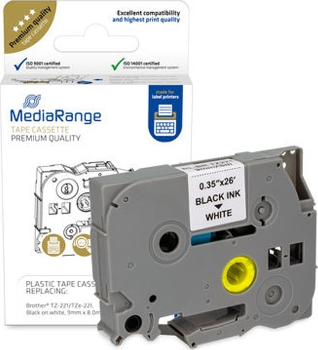 MediaRange MediaRange Schriftbandka. Brother TZ-221/TZe-221 9mmx8m sw