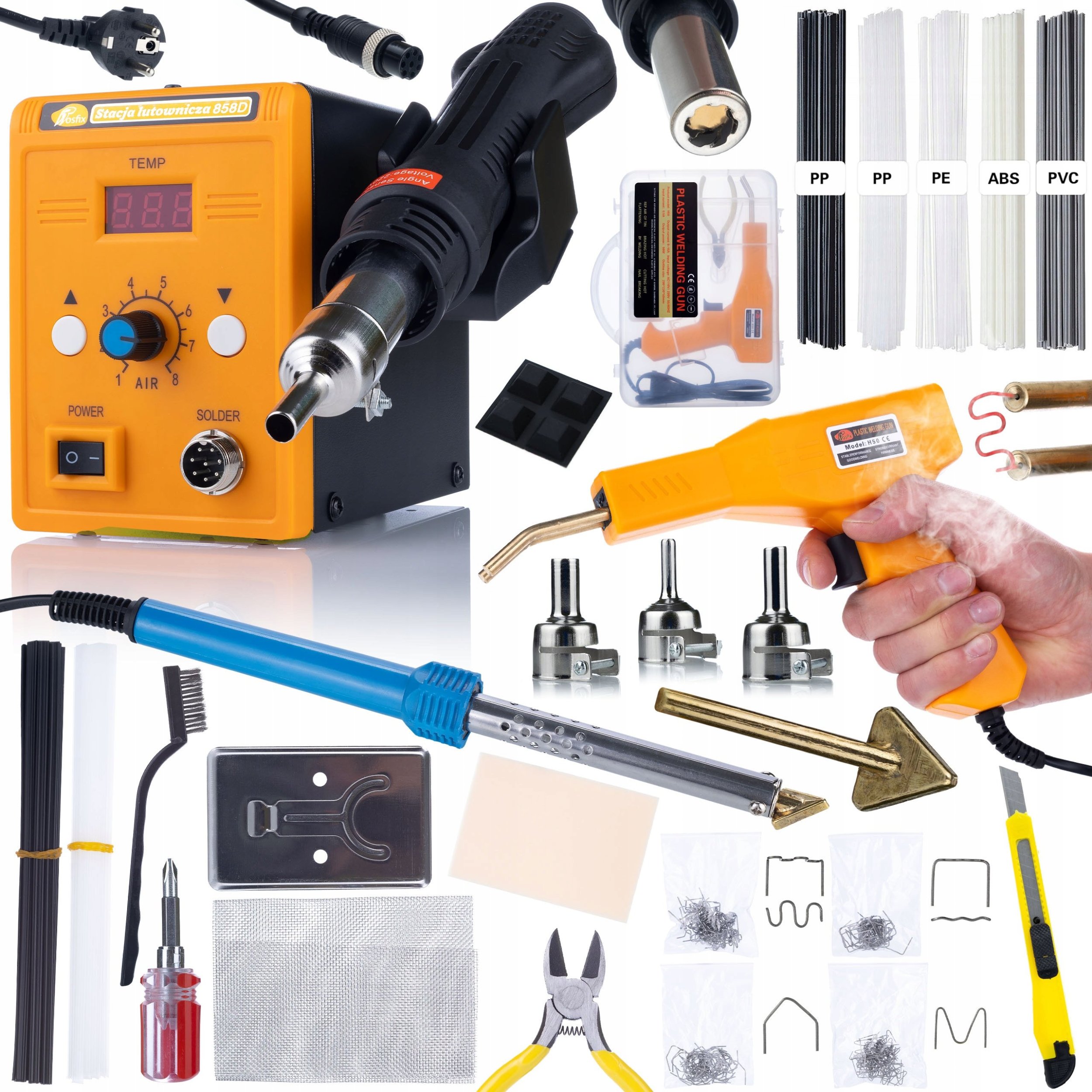 Rosfix ZESTAW LUTOWNICA HOT-AIR 858D LUTOWNICA ŻELAZKO ZESTAW 5 SPOIW ZSZYWACZ