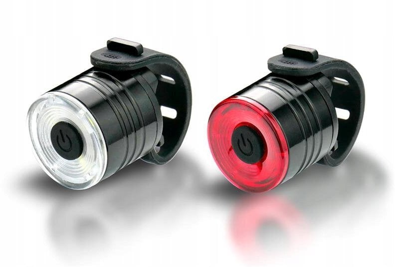 Zestaw bateryjnych lampek rowerowych LED; przednia + tylna - 15 lumenów